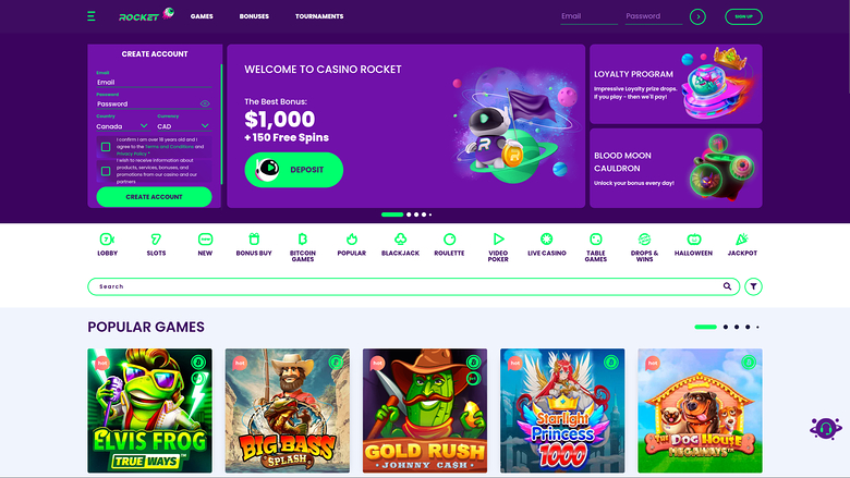 Casino Rocket Desktop Homepage
