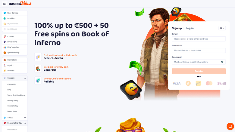 Casino Vibes Desktop Homepage