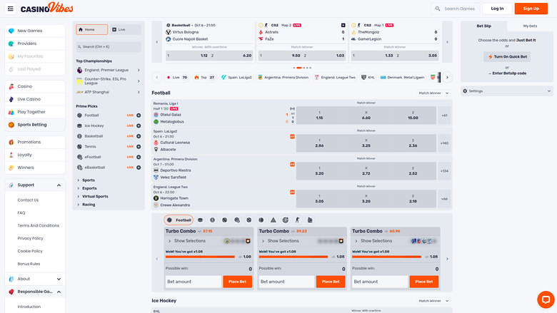 Casino Vibes Desktop Live Sports