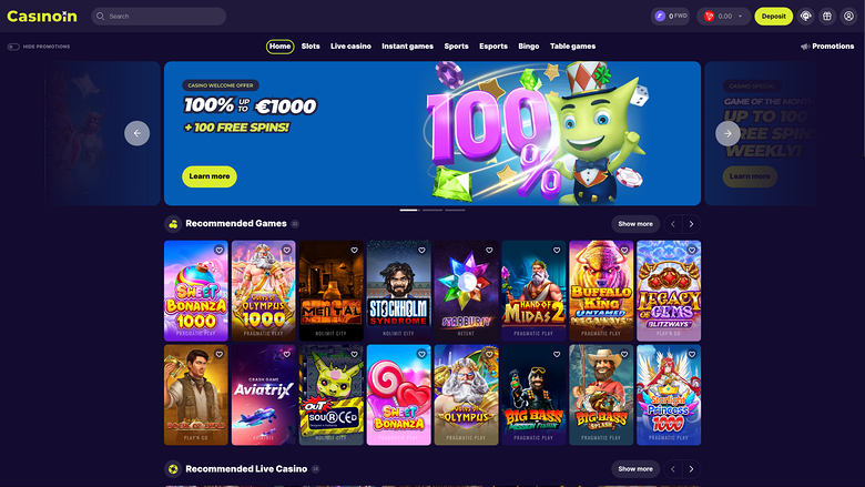 Casinoin Homepage Desktop