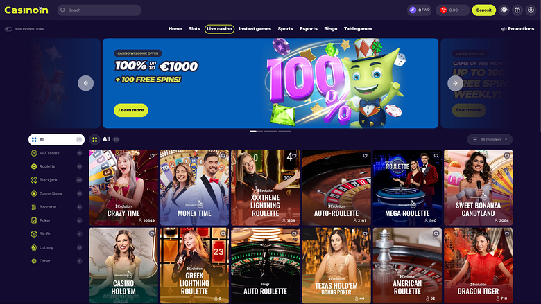 Casinoin Live Dealer Desktop