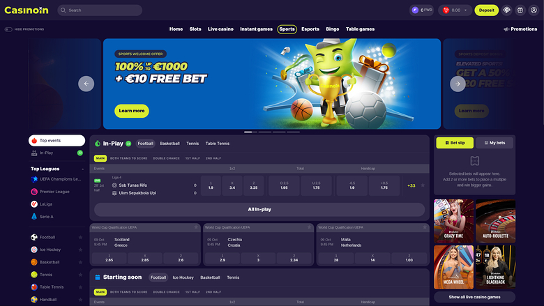 Casinoin Live Sports Desktop