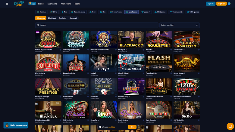 Casper Bets Casino Desktop Live Dealer