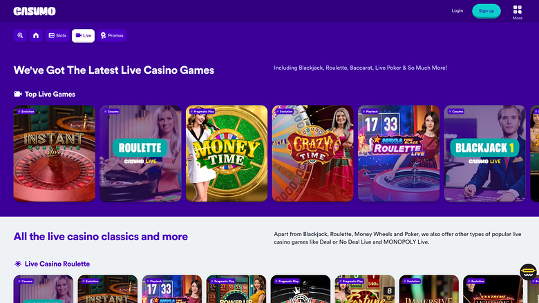 Casumo Casino Live Dealer Desktop
