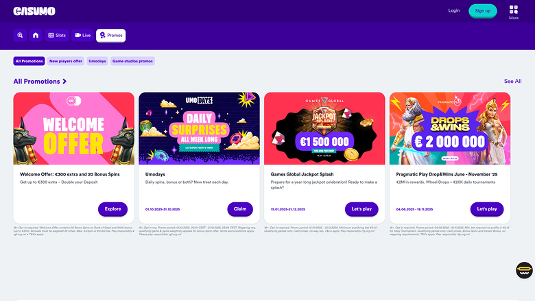 Casumo Casino Promotions Desktop