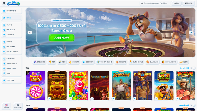 Cazimbo Casino Desktop Homepage