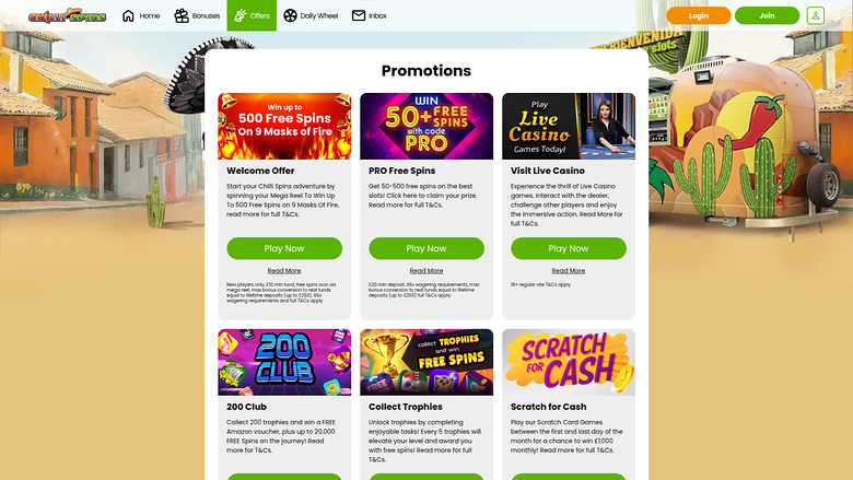 Chilli Spins Casino Desktop Promotions