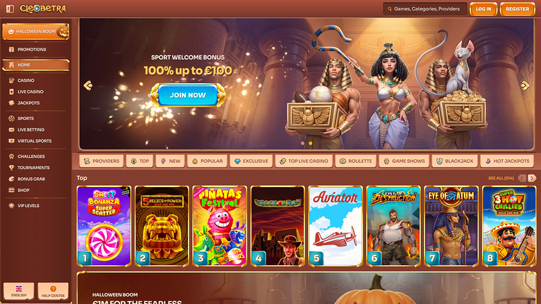 Cleoberta Casino Homepage Desktop