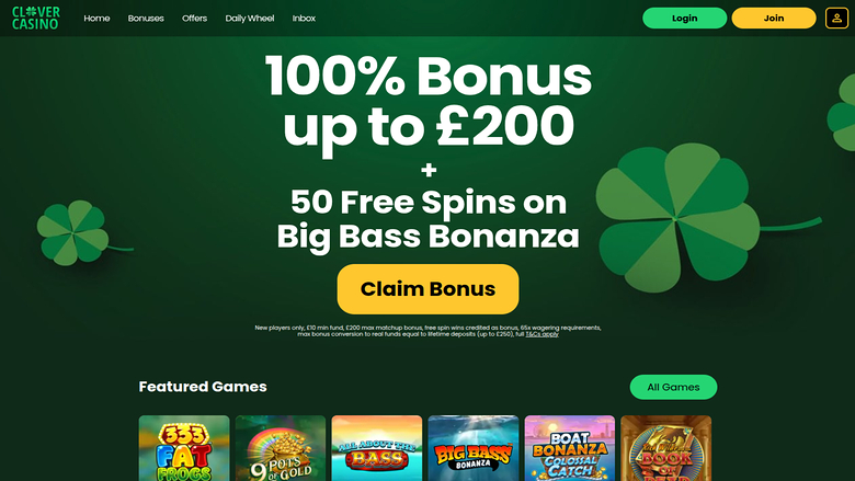 Clover Casino Homepage Desktop