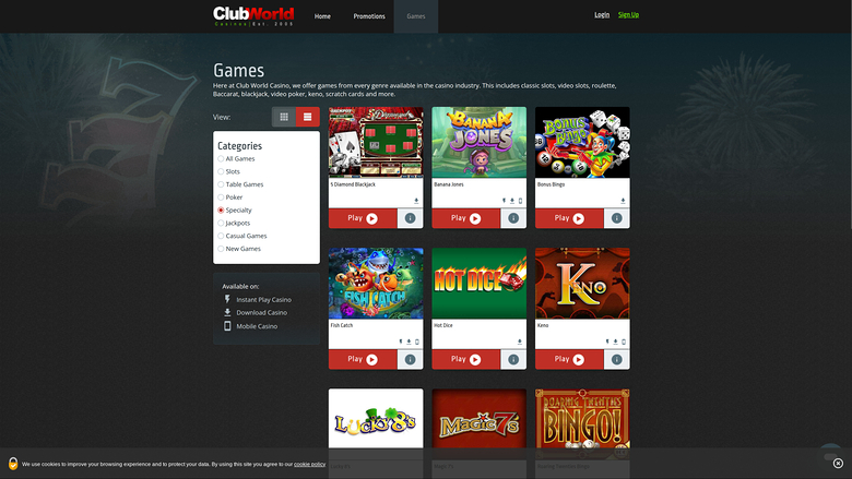 Club World Casino Desktop Specialty Games