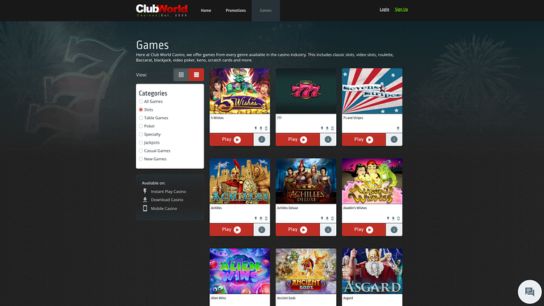 Club World Casino Desktop Games