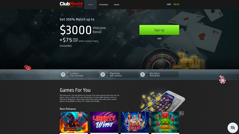 Club World Casino Desktop Homepage