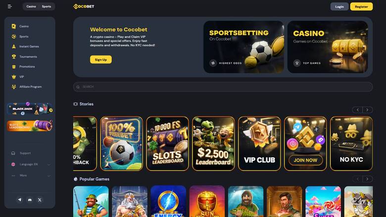 Homepage screenshot of Cocobet Casino