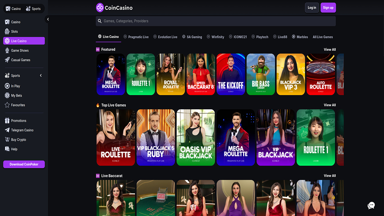 Live Dealers screenshot of CoinCasino for Desktop