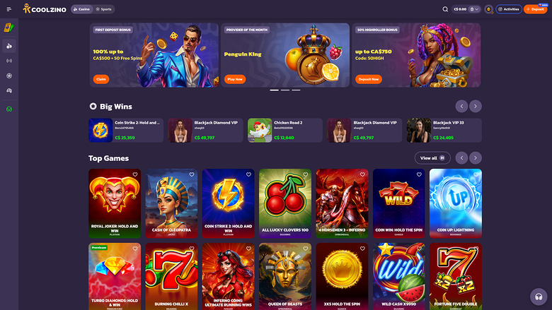 Coolzino Casino Homepage Desktop