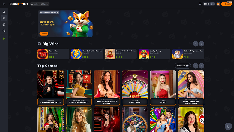 Corgibet Casino Live Dealer Desktop