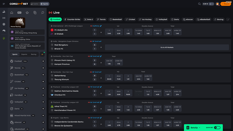 Corgibet Casino Live Sports Desktop