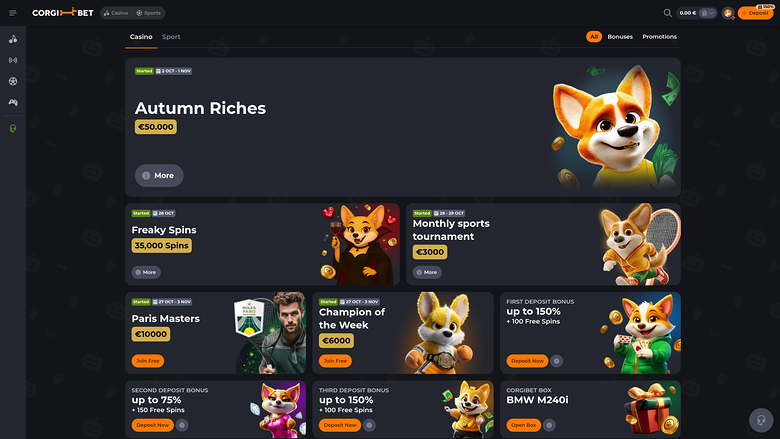 Corgibet Casino Promotions Desktop