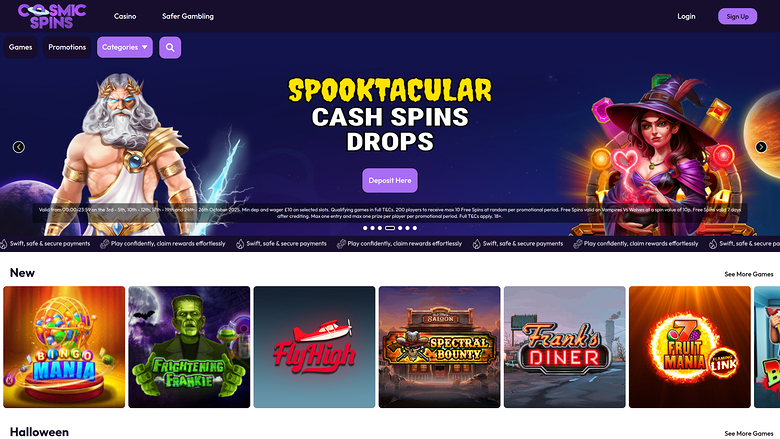 Cosmic Spins Casino Desktop Homepage