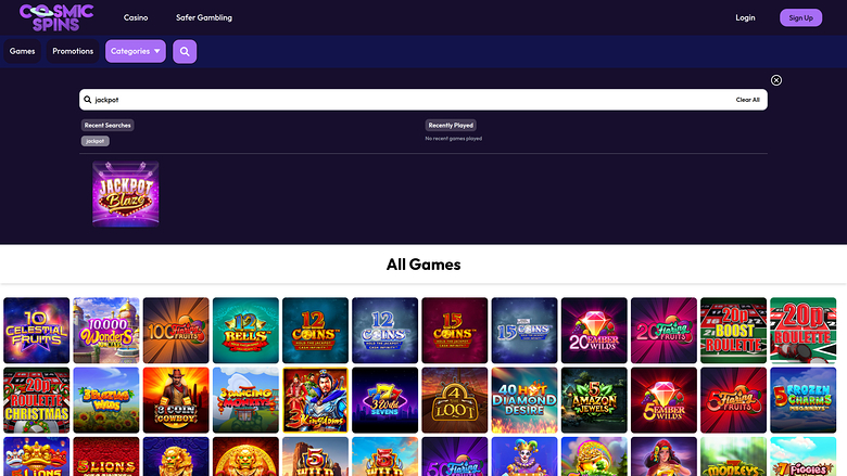 Cosmic Spins Casino Desktop Jackpot