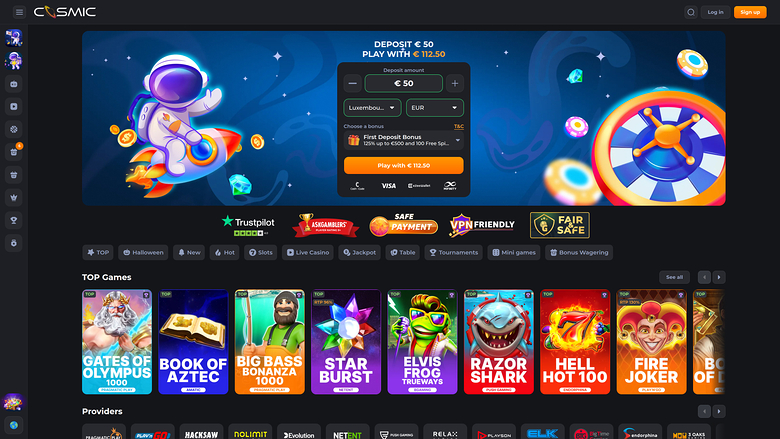 Cosmicslot Casino Homepage Desktop