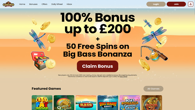 Cozino Casino Desktop Homepage