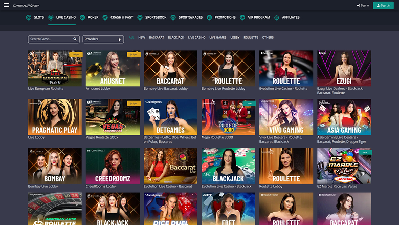 Cristal Poker Casino Live Dealer Desktop