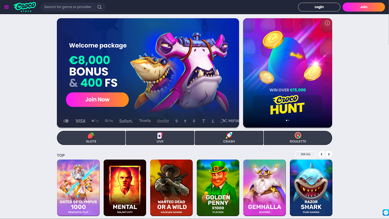 Crocoslots Casino Homepage Desktop