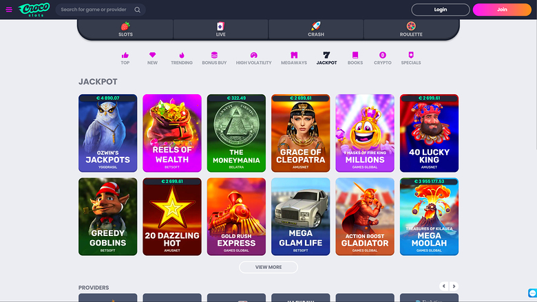 Crocoslots Casino Jackpot Desktop