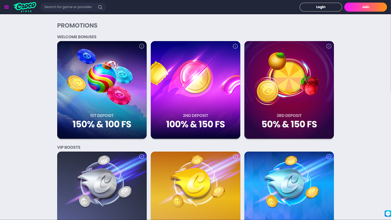 Crocoslots Casino Promotions Desktop