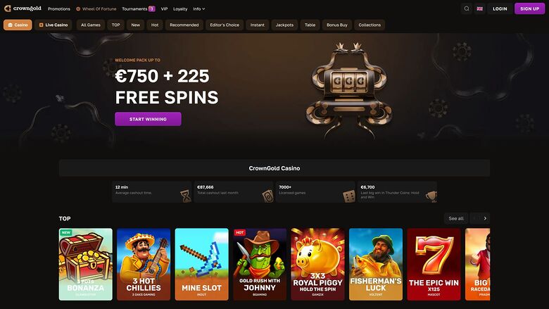 Crowngold Casino Desktop Homepage