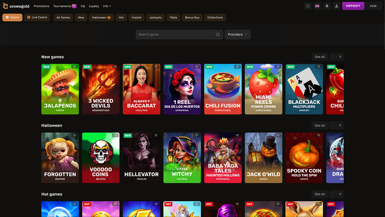 Crowngold Casino Homepage Desktop
