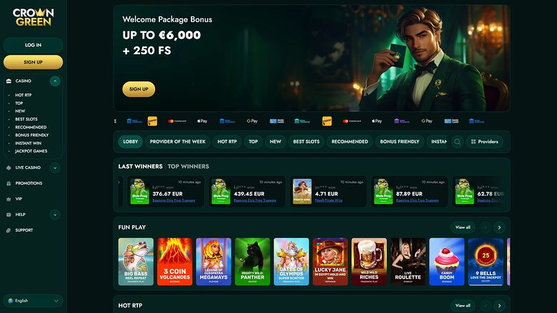 CrownGreen Casino Desktop Homepage