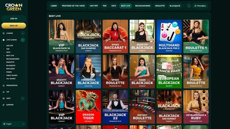 CrownGreen Casino Desktop Live Deale