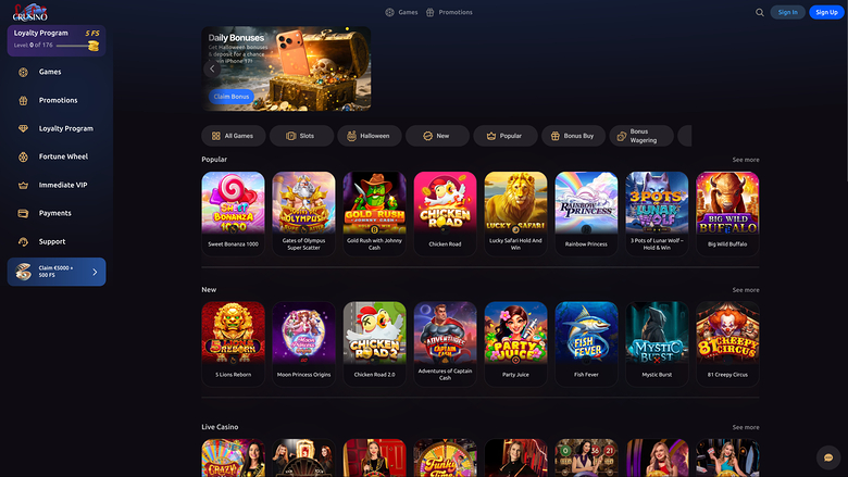 Crusino Casino Homepage Desktop