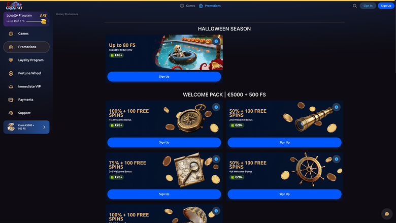 Crusino Casino Promotions Desktop