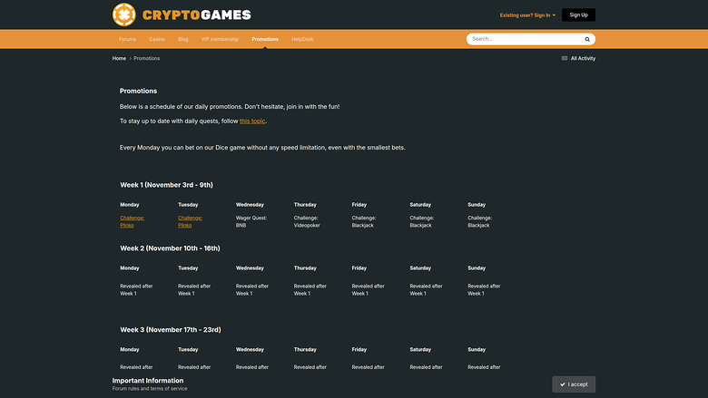 Cryptogames Casino Desktop Promotions