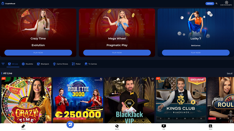 CryptoRoyal Casino Desktop Live Dealer