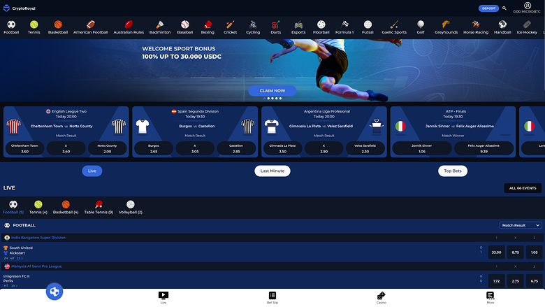 CryptoRoyal Casino Desktop Live Sports