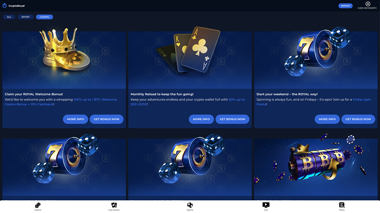 CryptoRoyal Casino Desktop Promotions