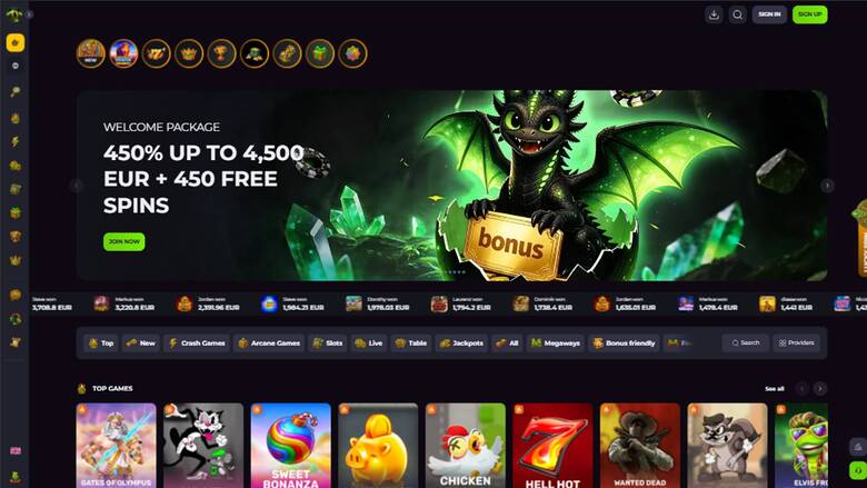 Homepage screenshot of Drakaris Casino