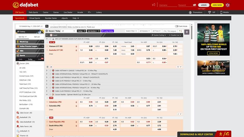 Dafabet Casino Desktop Image Live Sports