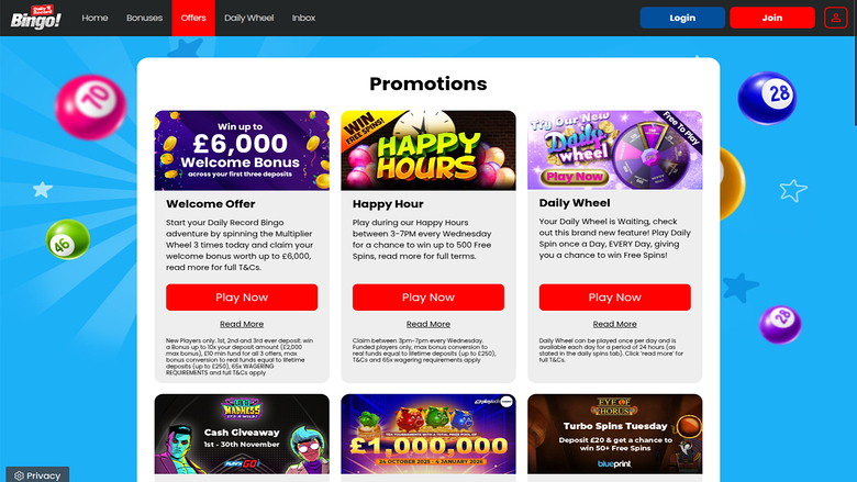 Daily Record Bingo Desktop Promotions