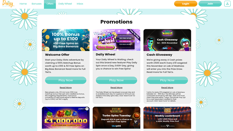 Daisy Slots Desktop Promotions