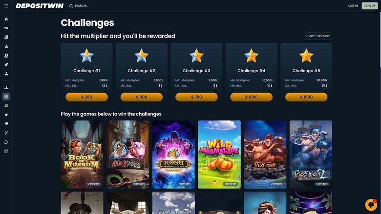 DepositWin Casino Challenges Desktop