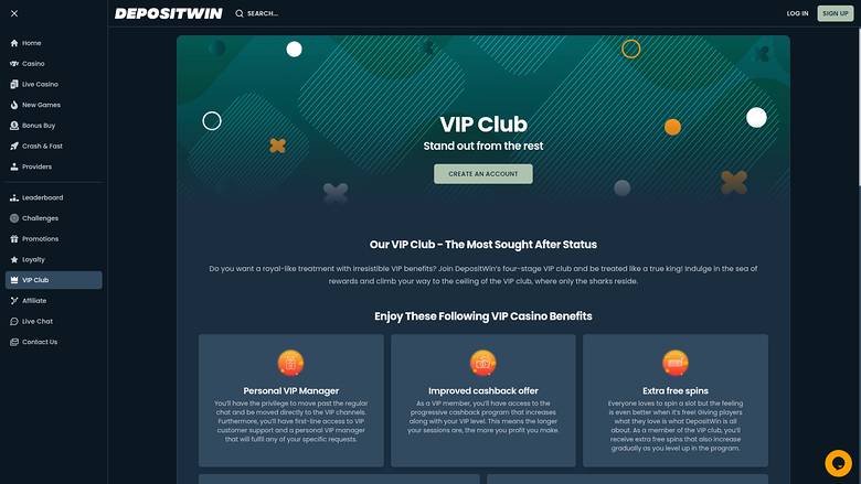 DepositWin Casino Desktop VIP Program