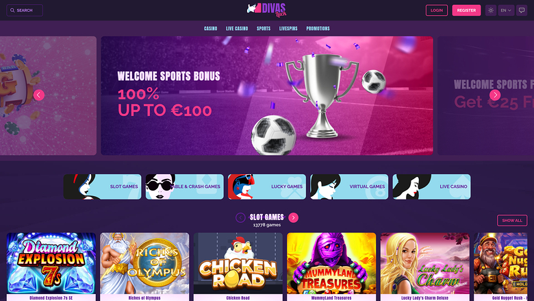 Divas Luck Casino Homepage Desktop