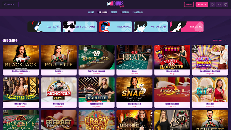 Divas Luck Casino Live Dealer Desktop