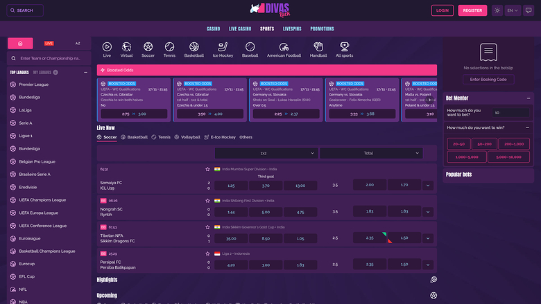 Divas Luck Casino Live Sports Desktop