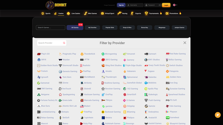 DonBet Casino Game Developers Desktop
